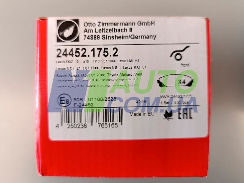 Колодки тормозные передние Zimmermann 24452.175.2 Lexus RX 08